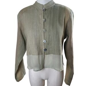 Rialto Collection By Joy Perreras Linen Mandarin Collar Button Front Size XS